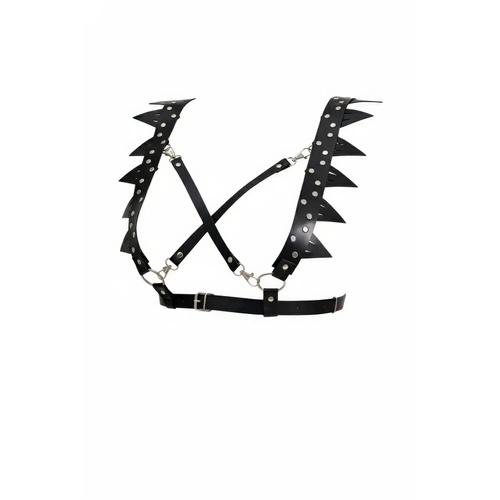 Siyah Harness Tak�m Z�mba Detayl� Sivri U�lu V�cut Aksesuar� - APFT1166