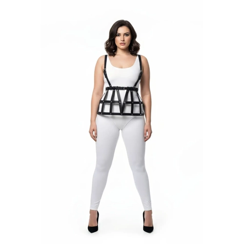B�y�k Beden Siyah Deri Etek Kafes Detayl� Harness Aksesuar� - APFT1252