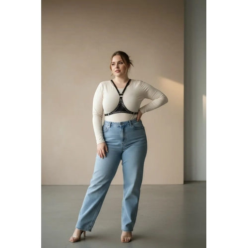 B�y�k Beden Siyah Kad�n Kemer Z�mbal� Deri V�cut Harness Aksesuar� - APFT850