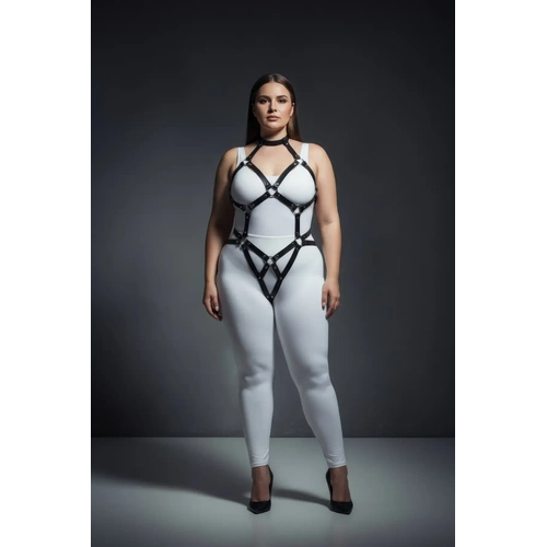 B�y�k Beden Siyah Kad�n Harness Tak�m Deri Halka Detayl� Fantazi V�cut Aksesuar� - APFT514