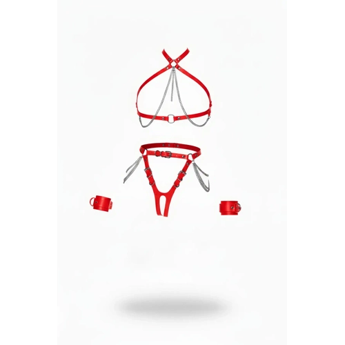 K�rm�z� Harness Tak�m Zincir Detayl� 4 Par�a V�cut Seti - APFT1224