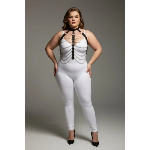 B�y�k Beden Siyah Kad�n Zincir Detayl� Deri Harness Tak�m Fantezi Aksesuar - APFT304