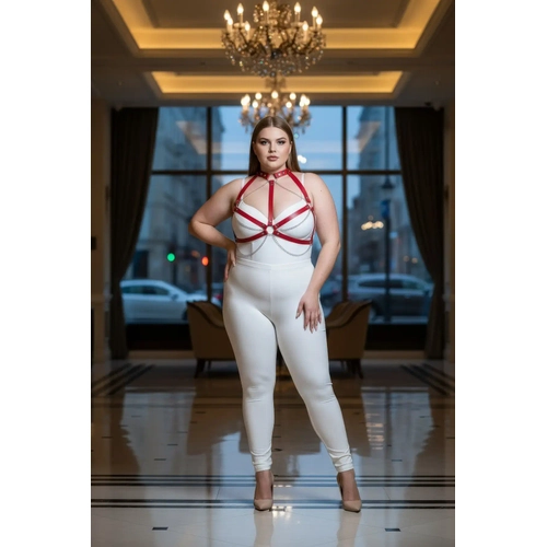 B�y�k Beden K�rm�z� Kad�n Deri Harness Tak�m Zincir Detayl� �zel Tasar�m - APFT796