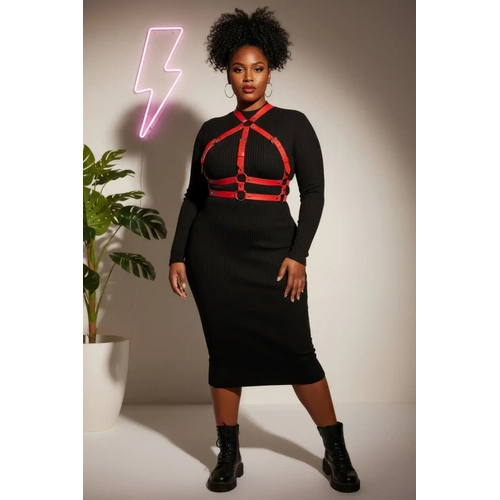 B�y�k Beden K�rm�z� Kad�n Kemer Ayarlanabilir Deri Harness V�cut Aksesuar� - APFT218