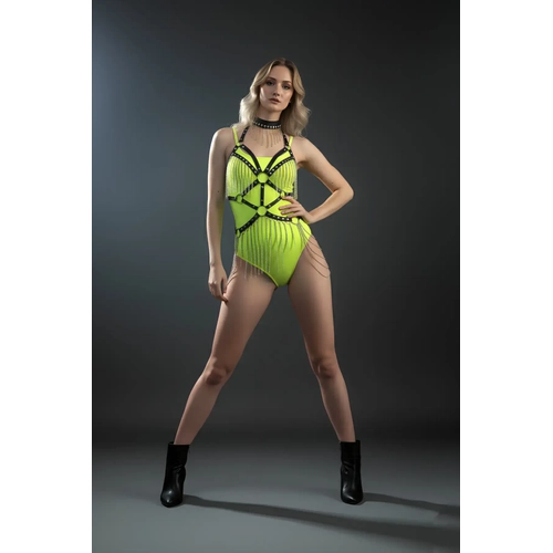 Siyah Body Harness Uzun Zincir Detayl� V�cut Aksesuar� - APFT1397