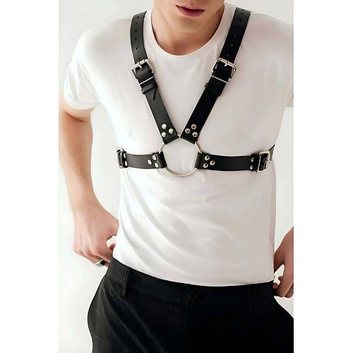 k Zincir Detayl Deri Erkek Gs Harness - APFTM95