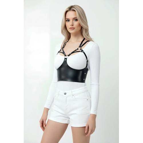 Siyah Kad�n Kemer Suni Deri Korse Detayl� V�cut Aksesuar� - APFT872