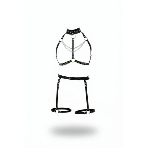 Siyah Harness Tak�m Zincir Detayl� Metal Halkal� - APFT1081