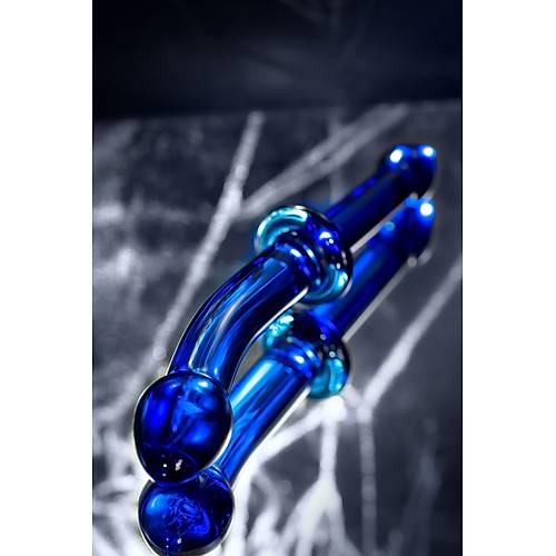 ift tarafl yapay penis Sexus Glass, cam, mavi, 25 cm