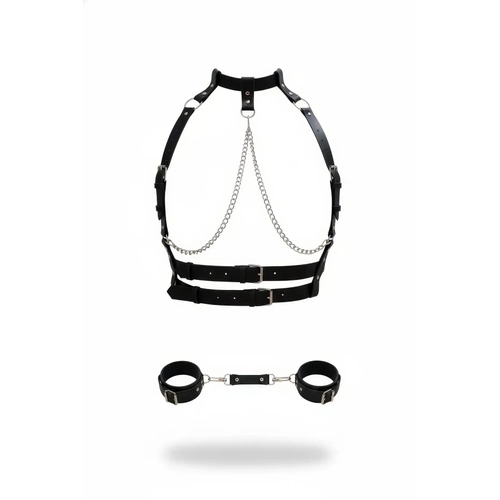 Siyah Harness Tak�m Zincir Detayl� Deri - APFT720