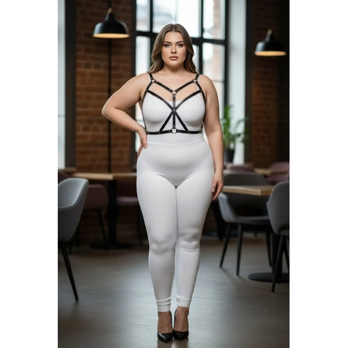 B�y�k Beden Siyah Kad�n Harness Tak�m �apraz Detayl� Deri B�stiyer Aksesuar� - APFT247