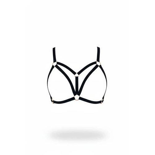 Siyah Harness Tak�m Alt�n Halkal� Bralet - APFT288