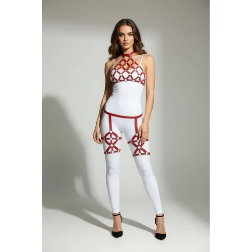 K�rm�z� Harness Tak�m O Halka Detayl� Y�ksek Yaka V�cut Kafesi - APFT460