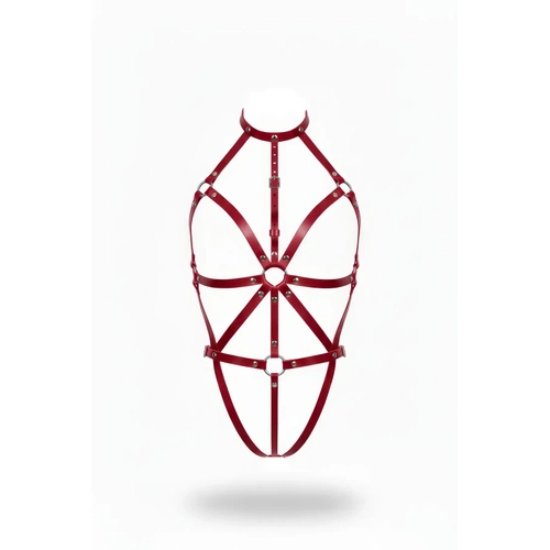 Bordo Body Harness Deri Y�ksek Yaka O-Halkal� V�cut Aksesuar� - APFT243