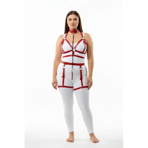 B�y�k Beden K�rm�z� Kad�n Harness Tak�m Zincir Detayl� Jartiyerli - APFT457