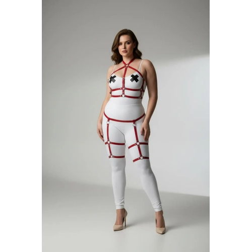 B�y�k Beden K�rm�z� Kad�n Jartiyer Harness Deri V�cut Aksesuar� Kombini - APFT272