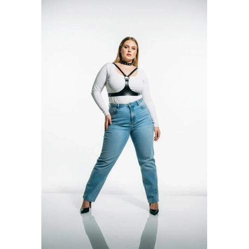 B�y�k Beden Siyah Kad�n Kemer Z�mba Detayl� Deri Harness V�cut Aksesuar� - APFT1299