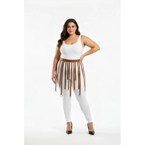 B�y�k Beden Taba Halka Detayl� Deri G�r�n�ml� Aksesuar Etek - APFT579