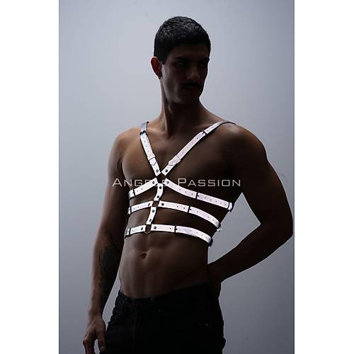 Karanlkta Parlayan - Reflektrl Erkek Gs Harness, T-Shirt zeri Harness - APFTM38