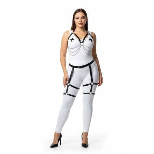 B�y�k Beden Siyah Kad�n Zincir Detayl� Deri Jartiyerli Harness Tak�m - APFT497