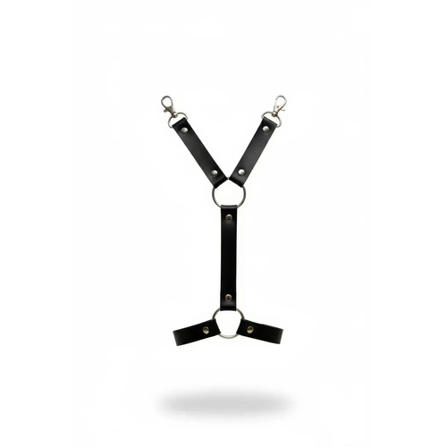 Siyah Jartiyer Harness Deri Metal Halka Detayl� - APFT962