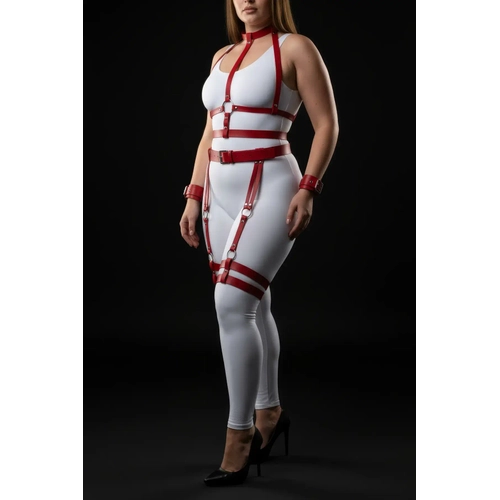 B�y�k Beden K�rm�z� Kad�n Harness Tak�m Jartiyerli ve Halka Detayl� - APFT697