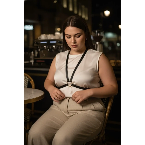 B�y�k Beden Siyah Kad�n Kemer Deri Harness Minimal Halka Detayl� Kombin Aksesuar� - APFT131
