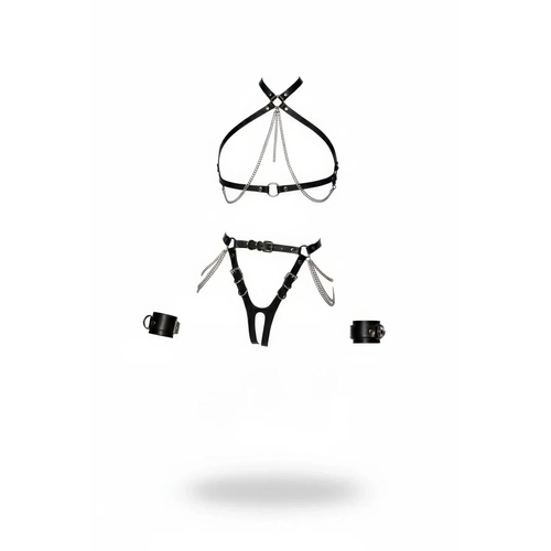 Siyah Harness Tak�m Zincir Detayl� Deri V�cut Aksesuar� - APFT1224
