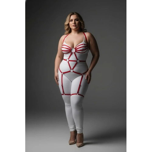 B�y�k Beden K�rm�z� Kad�n Jartiyer Harness Tam V�cut Halka Detayl� Fantazi Aksesuar - APFT568