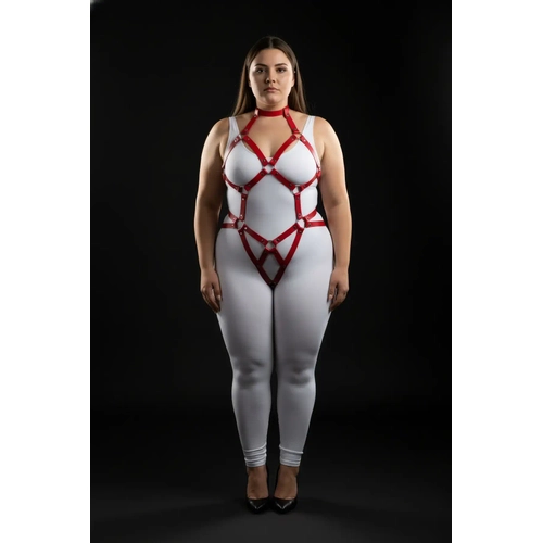 B�y�k Beden K�rm�z� Kad�n Harness Tak�m Seksi Halka Detayl� Deri Aksesuar - APFT514