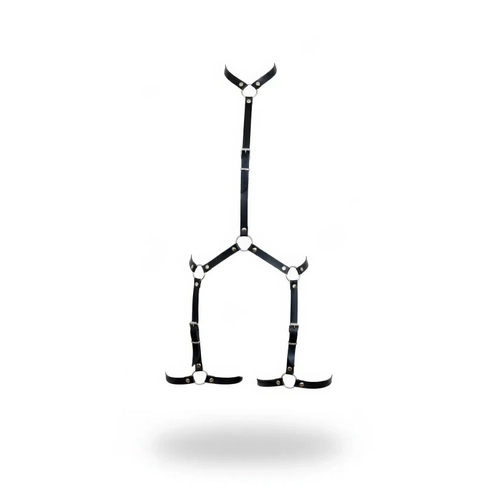Siyah Body Harness Suni Deri Ayarlanabilir Bacak Detayl� - APFT234