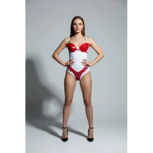 K�rm�z� Harness Tak�m Parlak Deri Zincir Detayl� Badi - APFT1223