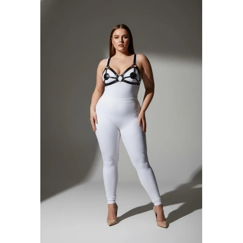 B�y�k Beden Siyah Kad�n Deri S�tyen Harness Tak�m Halkal� Detayl� Fantezi Aksesuar - APFT112