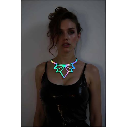 Rainbow Reflektrl Lotus Choker Kolye, k Lazer Kesim Kolye - APFT1416