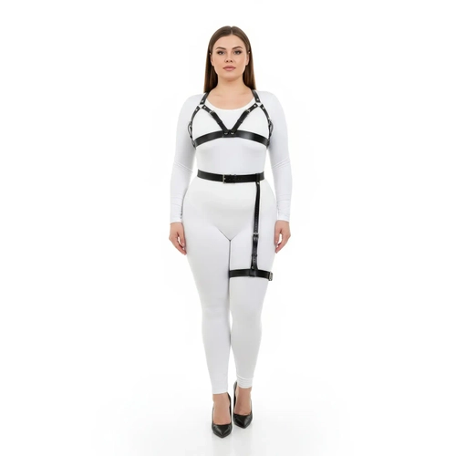 B�y�k Beden Siyah Kad�n Harness Tak�m Jartiyer Kemerli ��k Deri Aksesuar - APFT863