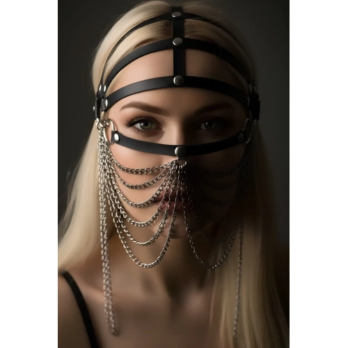 Siyah Maske Zincir Detayl� Deri Y�z Aksesuar� - APFT465