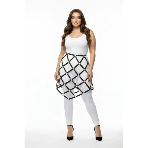 B�y�k Beden Siyah Deri Kafes Tasar�ml� Harness Etek - APFT982