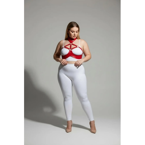 B�y�k Beden K�rm�z� Kad�n Harness Tak�m Boyunluk Detayl� Deri Fantezi - APFT1237