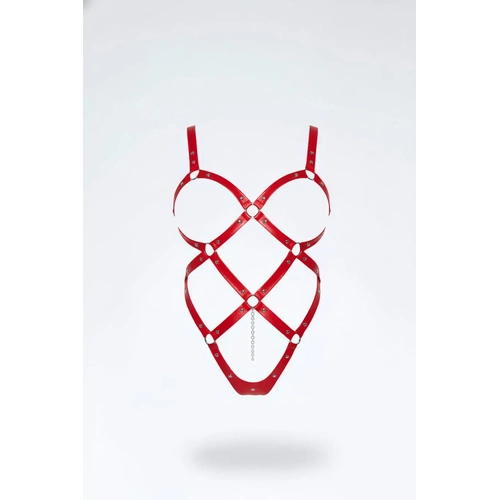 K�rm�z� Body Harness Deri Kafes Yap�l� Metal Halka Detayl� - APFT542