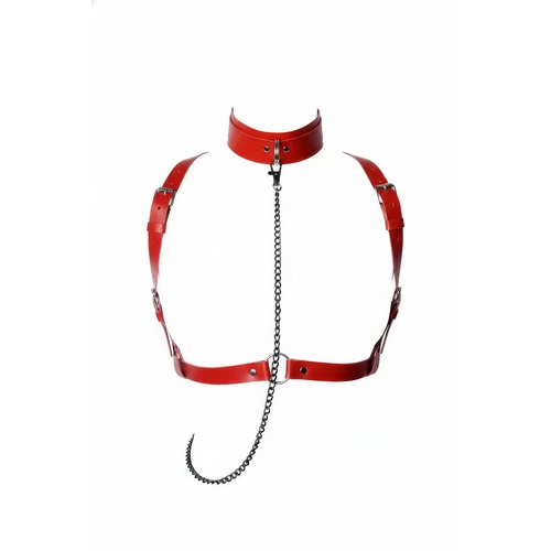 K�rm�z� Harness Tak�m Zincir Detayl� Boyunluklu - APFT419