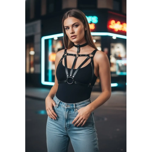 Siyah Kad�n Kemer Suni Deri V�cut �eritli Halka Detayl� - APFT747