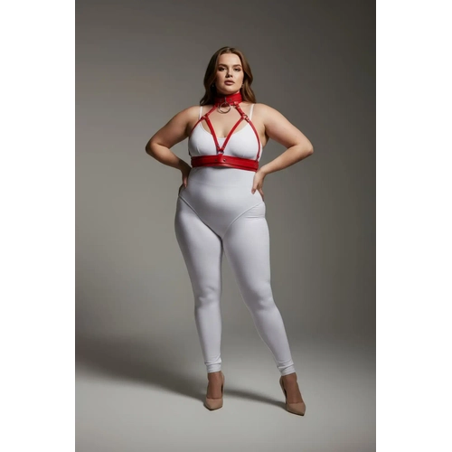 B�y�k Beden K�rm�z� Kad�n Harness Tak�m Fantezi Deri Yaka Detayl� V�cut Aksesuar� - APFT841