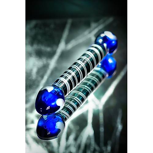 Sexus Glass ift Tarafl Cam Dildo, mavi, 21 cm