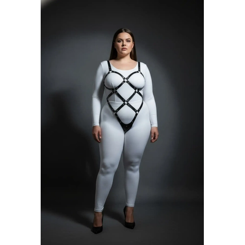 B�y�k Beden Siyah Kad�n V�cut Harness Tak�m, �ivi Detayl� ��k Fantazi Aksesuar - APFT542