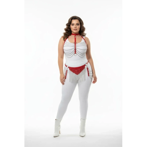 B�y�k Beden K�rm�z� Kad�n Deri Harness Tak�m Zincir Detayl� Fantezi Aksesuar - APFT328