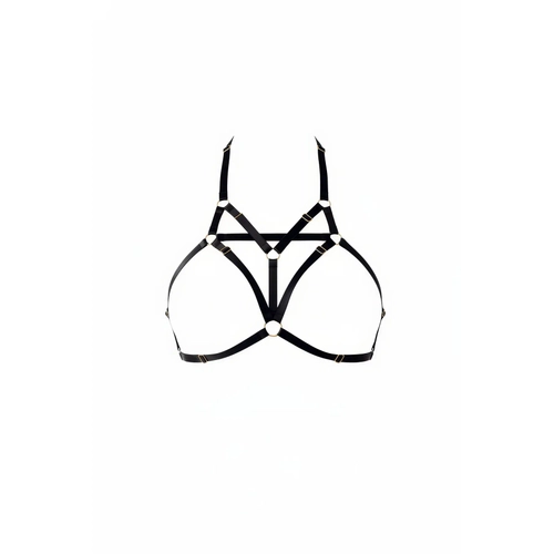 Siyah G���s Harness Metal Halka Detayl� Geometrik Bantl� - APFT352