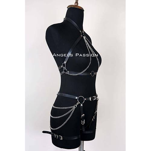 Deri Body Harness, Kadn Deri Fantezi Giyim - APFT1084