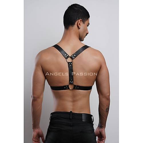 D Halka Detayl k Erkek Gs Harness, Erkek Deri T-Shirt Aksesuar - APFTM92