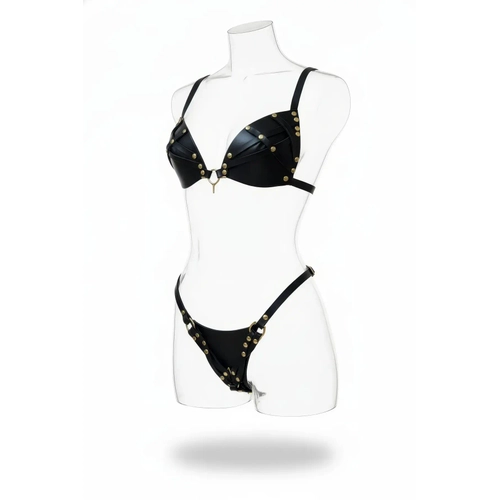 Siyah Harness Tak�m Suni Deri Z�mba Detayl� - APFT1391