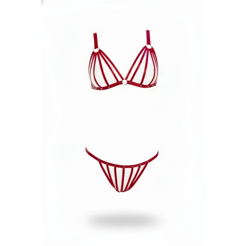 K�rm�z� Harness Tak�m Metal Detayl� Bantl� S�tyen K�lot - APFT555
